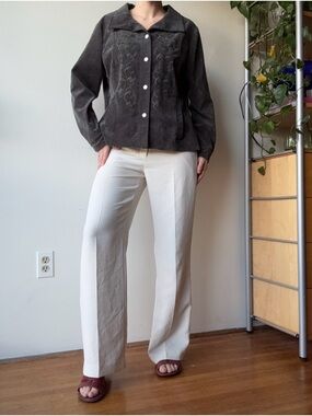 Allison Daley grey corduroy longsleeve button up top